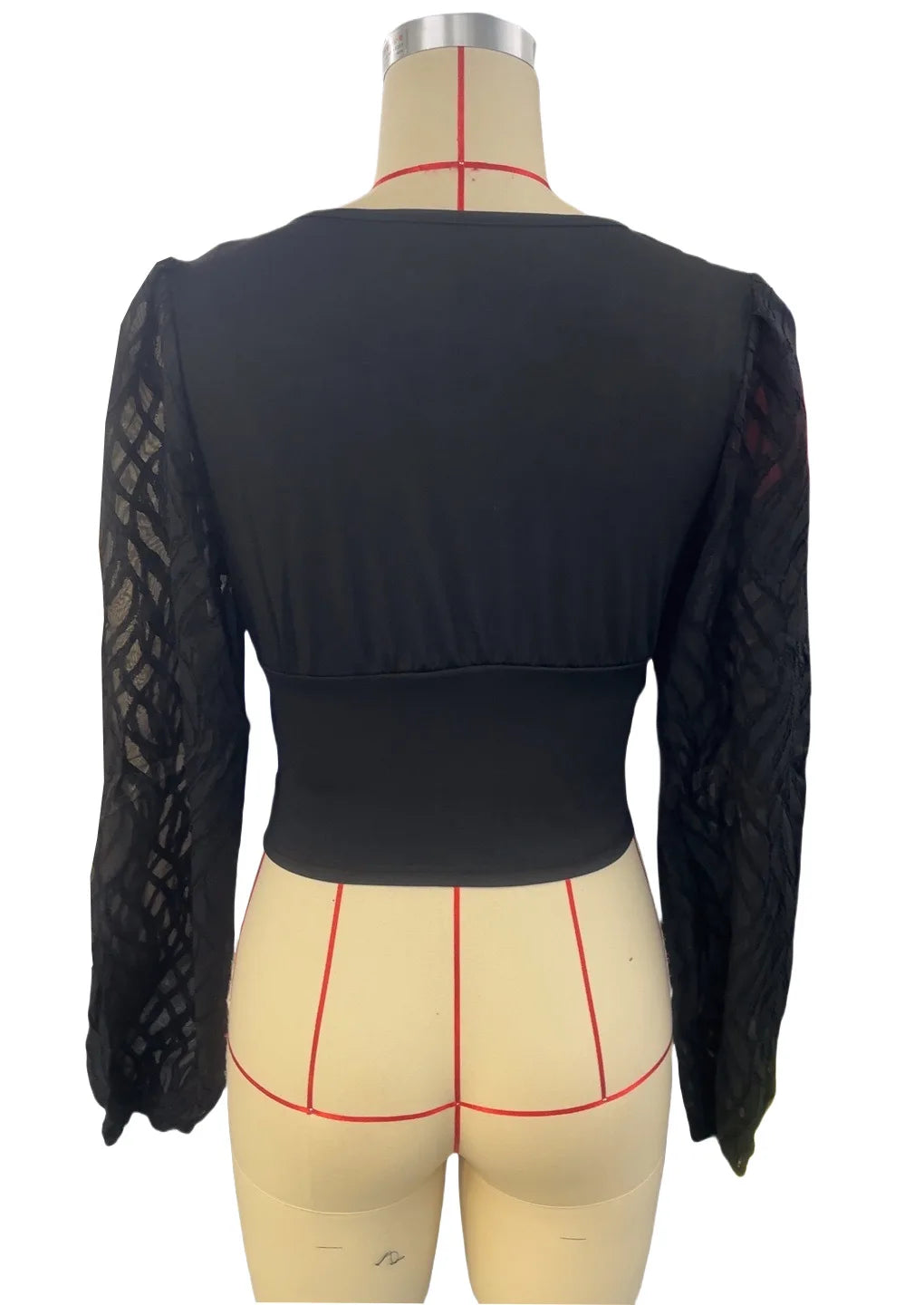Elegante schwarze Damenbluse mit tiefem V-Ausschnitt & Laternenärmeln